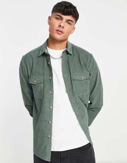 ASOS DESIGN - Giacca con doppia tasca in tessuto a coste verde 