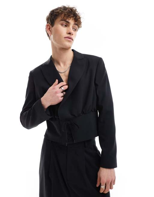 ASOS DESIGN - Giacca corta elegante nera con lacci in coordinato