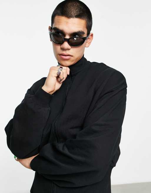 ASOS DESIGN - Giacca corta in jersey nera con bordi a coste