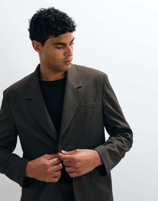 ASOS DESIGN giacca da abito comoda a righe sottili marroni, 3 di 5