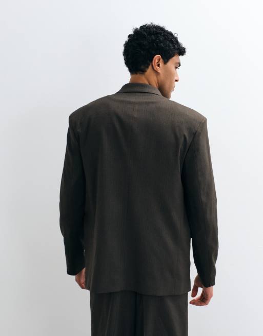 ASOS DESIGN giacca da abito comoda a righe sottili marroni, 4 di 5