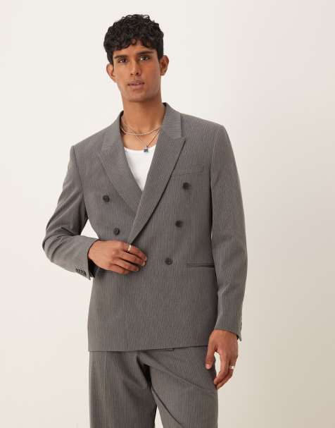 ASOS DESIGN - Giacca da abito comoda doppiopetto grigio antracite con motivo gessato - view 1
