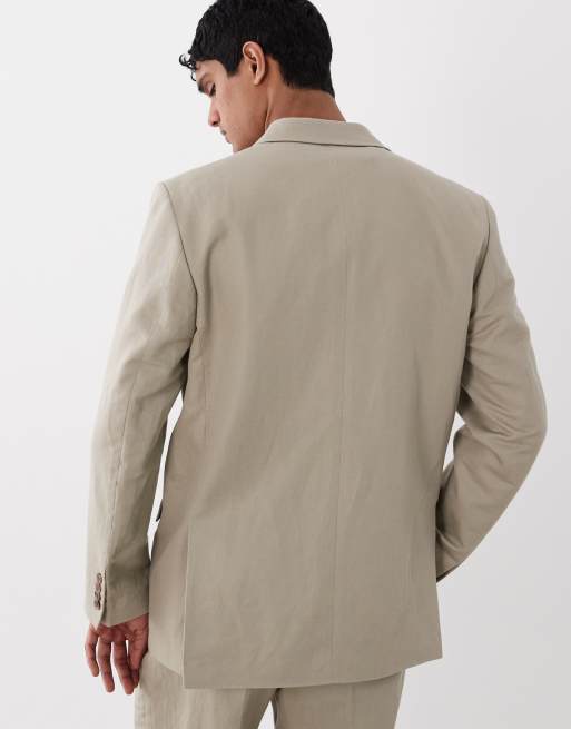 ASOS DESIGN - Giacca da abito comoda doppiopetto in misto lino marrone chiaro, 5 di 5