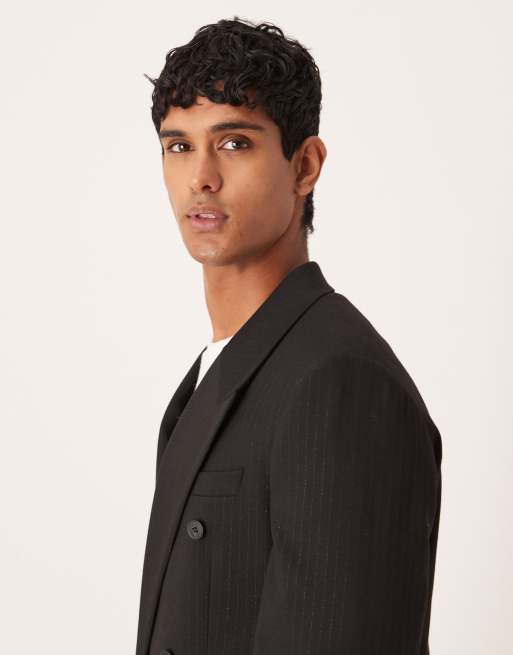 ASOS DESIGN - Giacca da abito comoda nera con motivo gessato metallizzato, 4 di 5