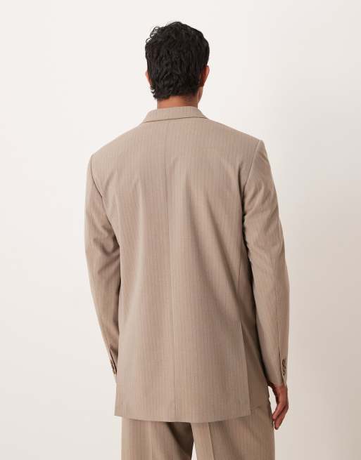 ASOS DESIGN - Giacca da abito comoda tonalità neutra con motivo gessato e spalle squadrate, 3 di 5