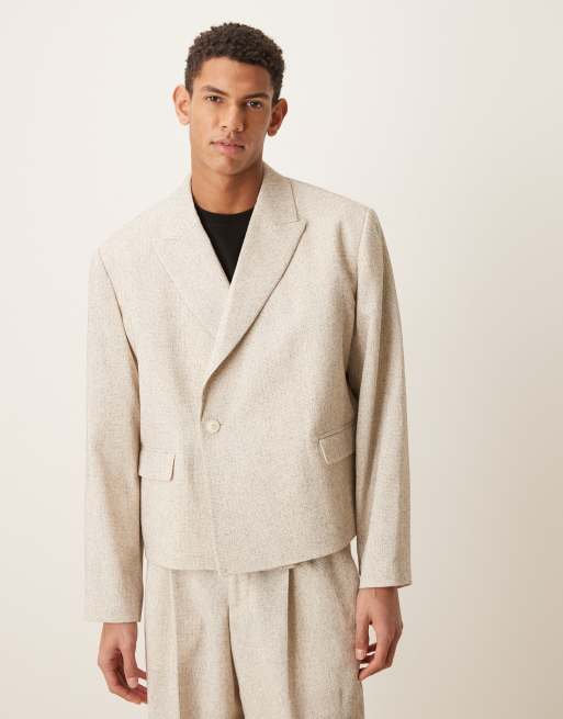 ASOS DESIGN - Giacca da abito corta squadrata doppiopetto color crema