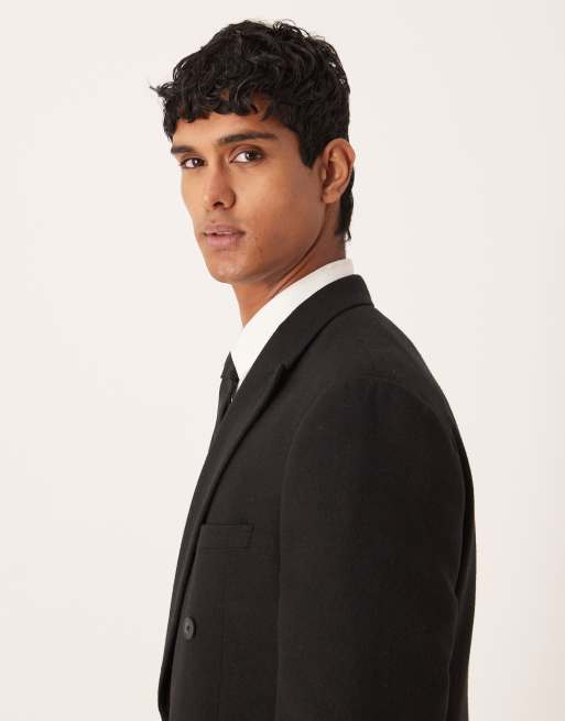 ASOS DESIGN - Giacca da abito doppiopetto classica in lana nera, 4 di 5