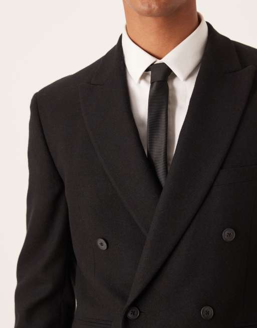 ASOS DESIGN - Giacca da abito doppiopetto classica in lana nera, 5 di 5