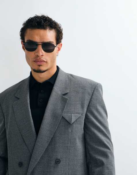 ASOS DESIGN giacca da abito doppiopetto con spalle squadrate e vestibilità comoda in microcheck antracite - view 1
