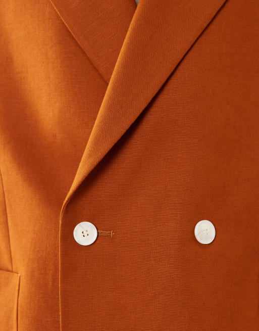 ASOS DESIGN - Giacca da abito doppiopetto extra larga in misto lino arancione ruggine, 3 di 5