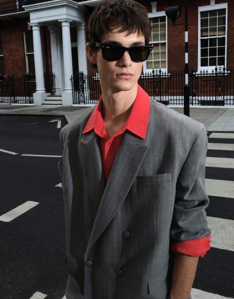 ASOS DESIGN - Giacca da abito doppiopetto oversize grigio antracite a righe con motivo a spina di pesce - view 1