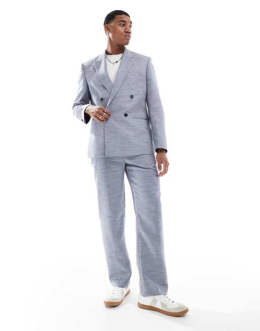 Abito Spezzato Uomo Giacca Blu Pantalone Grigio Chiaro Giacca Blu