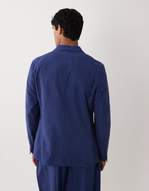 ASOS DESIGN - Giacca da abito doppiopetto regular fit in tessuto fiammato testurizzato blu navy, 5 di 5