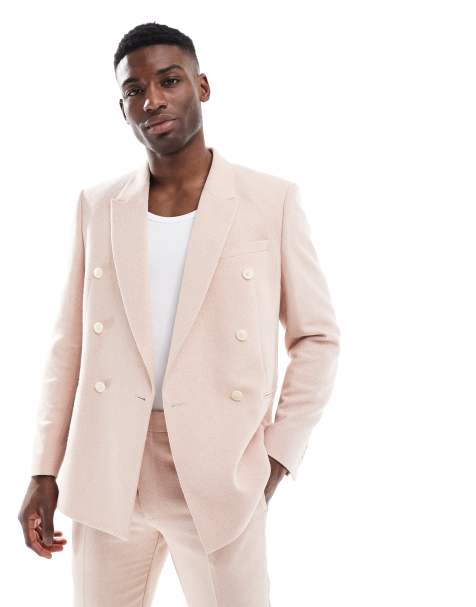 ASOS DESIGN - Giacca da abito doppiopetto regular fit rosa chiaro in misto lana - view 1