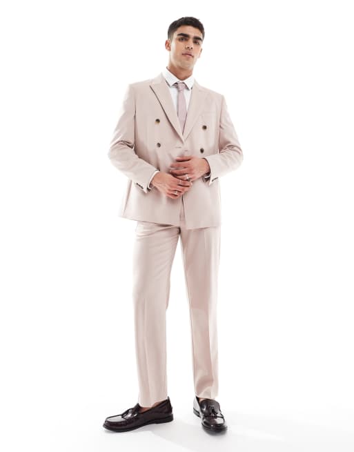 ASOS DESIGN - Giacca da abito doppiopetto regular fit rosa chiaro, 3 di 5