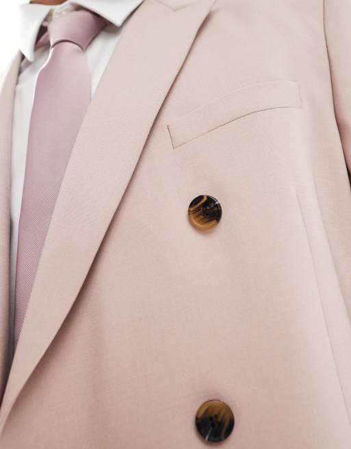 ASOS DESIGN - Giacca da abito doppiopetto regular fit rosa chiaro, 4 di 5