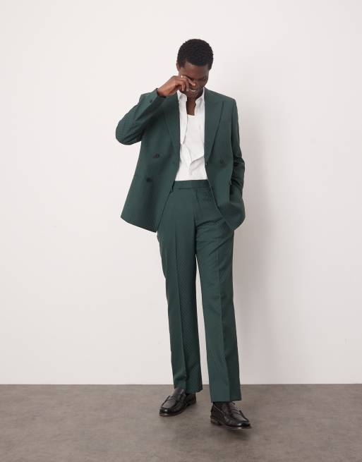 ASOS DESIGN - Giacca da abito doppiopetto regular fit verde con motivo a scacchi intessuto, 2 di 5