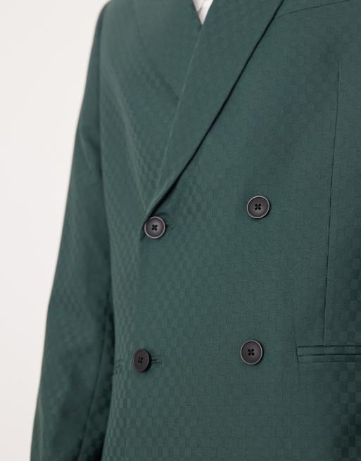 ASOS DESIGN - Giacca da abito doppiopetto regular fit verde con motivo a scacchi intessuto, 5 di 5