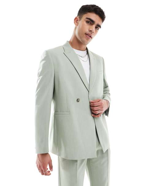 ASOS DESIGN - Giacca da abito doppiopetto regular fit verde salvia testurizzata - view 1