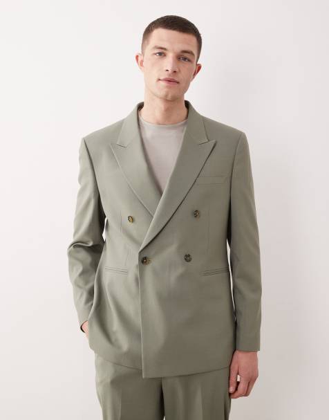 ASOS DESIGN - Giacca da abito doppiopetto regular fit verde salvia - view 1