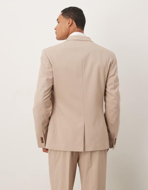 ASOS DESIGN - Giacca da abito doppiopetto slim fit beige, 3 di 5