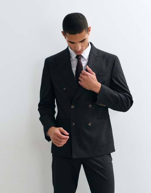 ASOS DESIGN - Giacca da abito doppiopetto slim fit color antracite, 3 di 5