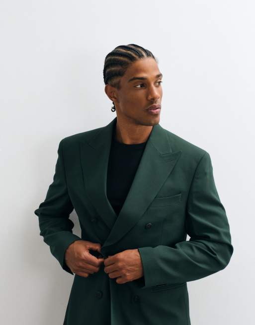 ASOS DESIGN - Giacca da abito doppiopetto slim fit verde scuro, 3 di 5