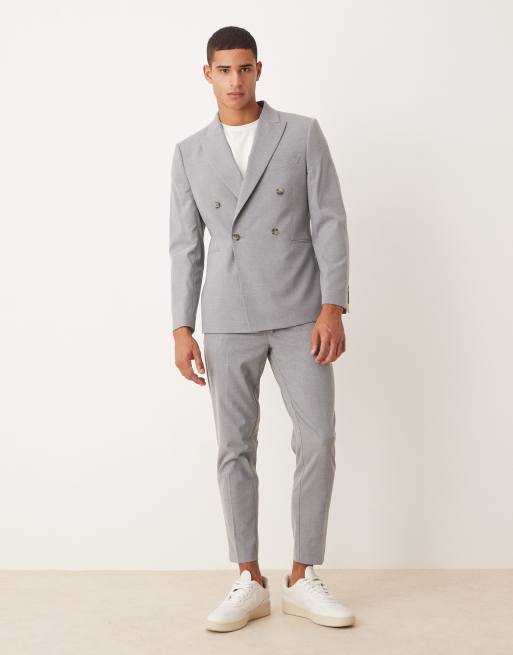 ASOS DESIGN - Giacca da abito doppiopetto slim grigia