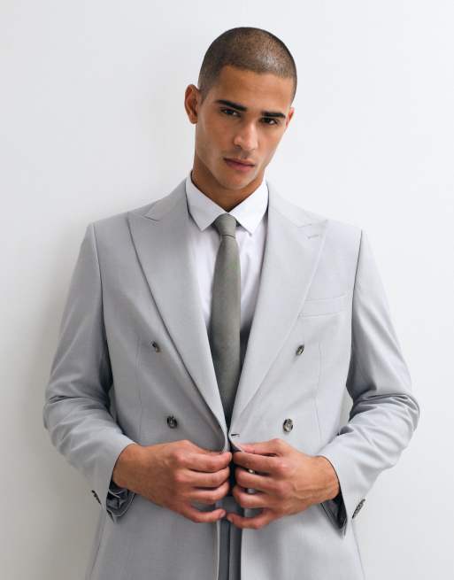 ASOS DESIGN - Giacca da abito doppiopetto slim grigio chiaro, 2 di 5