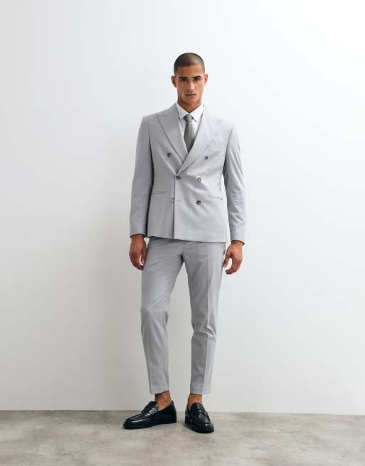 ASOS DESIGN - Giacca da abito doppiopetto slim grigio chiaro, 3 di 5