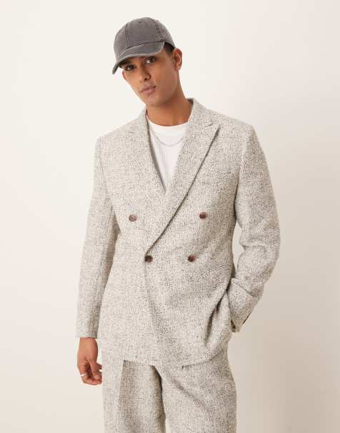 ASOS DESIGN - Giacca da abito doppiopetto slim in tessuto testurizzato color bianco e nero - view 1