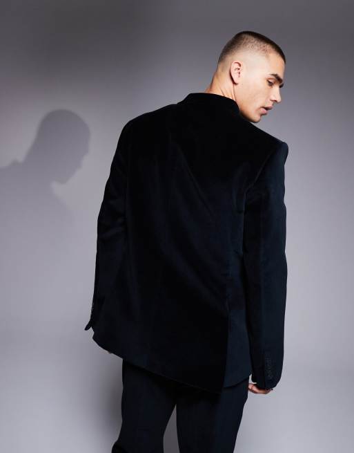 ASOS DESIGN - Giacca da abito doppiopetto slim in velluto di cotone nero, 5 di 5