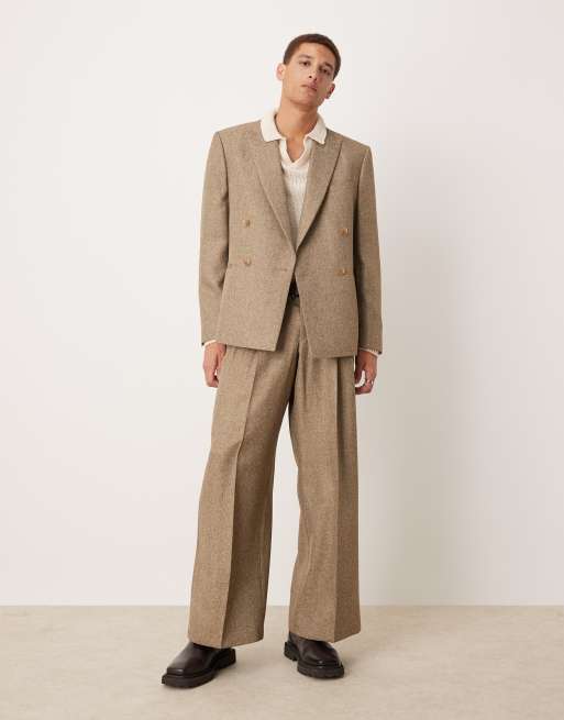 ASOS DESIGN - Giacca da abito doppiopetto slim marrone a spina di pesce, 2 di 5