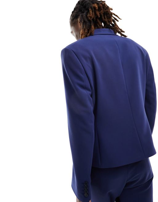 ASOS DESIGN - Giacca da abito doppiopetto squadrata blu navy, 3 di 5
