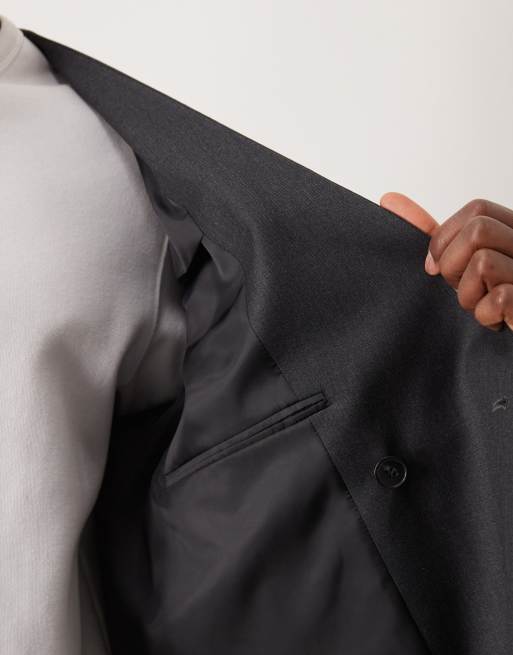 ASOS DESIGN - Giacca da abito doppiopetto squadrata senza colletto color antracite, 4 di 5