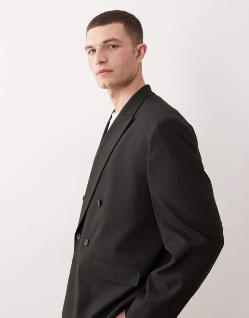 ASOS DESIGN - Giacca da abito doppiopetto squadrata verde scuro gessato, 3 di 5