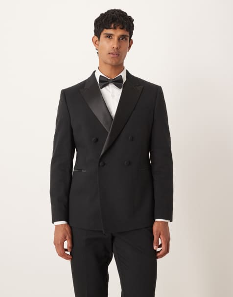 ASOS DESIGN - Giacca da abito doppiopetto stile smoking nera testurizzata - view 1