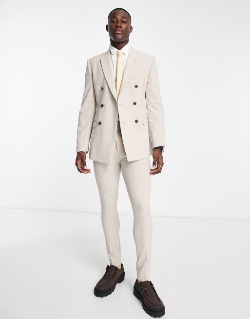 ASOS DESIGN - Giacca da abito doppiopetto super skinny color pietra, 4 di 4