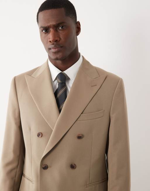 ASOS DESIGN - Giacca da abito doppiopetto vestibilità classica beige, 3 di 5
