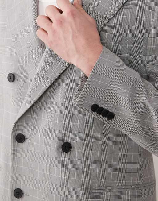 ASOS DESIGN - Giacca da abito doppiopetto vestibilità classica grigio Glen a quadri, 5 di 5