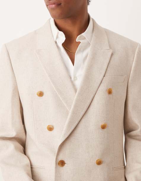 ASOS DESIGN - Giacca da abito doppiopetto vestibilità classica in misto lino beige naturale - view 1