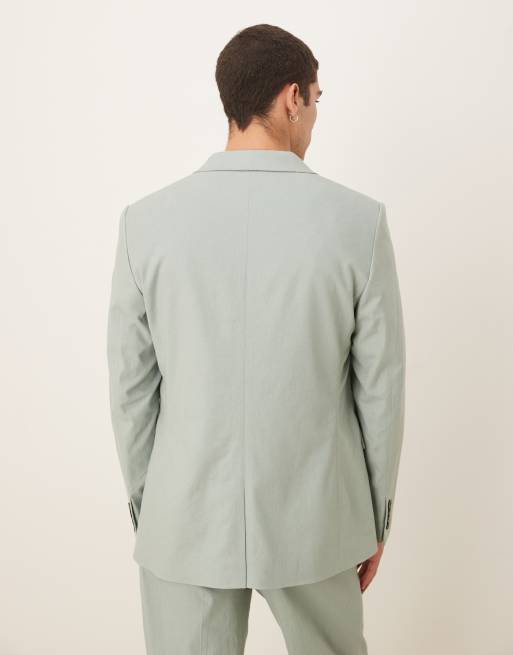 ASOS DESIGN - Giacca da abito doppiopetto vestibilità classica in misto lino verde, 4 di 5