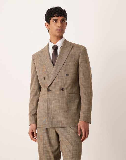 ASOS DESIGN - Abito doppiopetto vestibilità classica marrone con tratteggio incrociato, 2 di 3