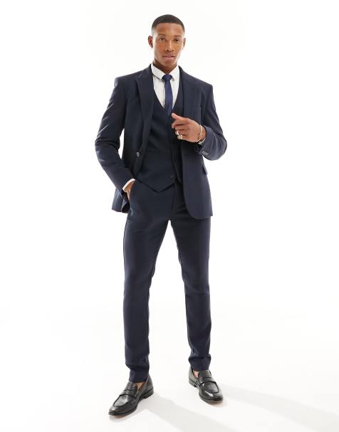 ASOS DESIGN - Giacca da abito in misto lana skinny fit blu navy con motivo a spina di pesce ampio - view 1