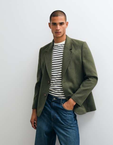 ASOS DESIGN giacca da abito oversize con maniche raglan pesante verde oliva - view 1