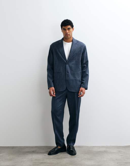 ASOS DESIGN - Giacca da abito oversize effetto denim blu navy gessato, 3 di 5