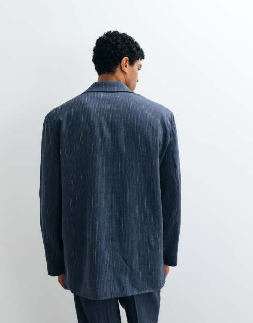 ASOS DESIGN - Giacca da abito oversize effetto denim blu navy gessato, 4 di 5