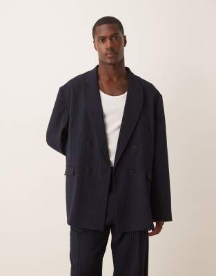 ASOS DESIGN - Giacca da abito oversize extra larga blu navy con motivo gessato - view 1