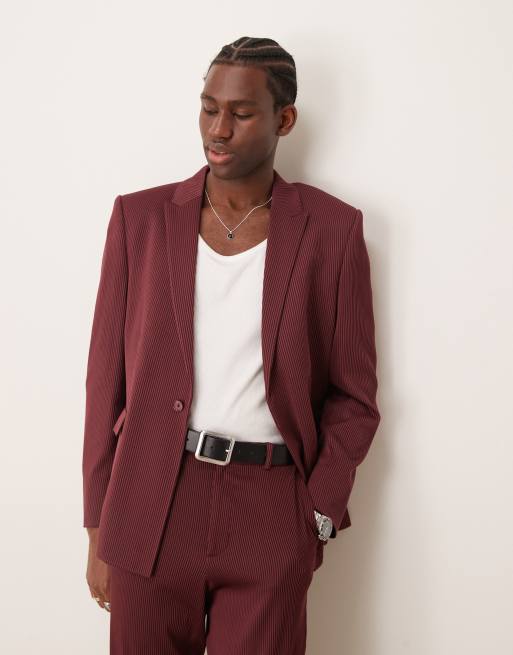 ASOS DESIGN - Giacca da abito regular fit bordeaux a coste, 3 di 5