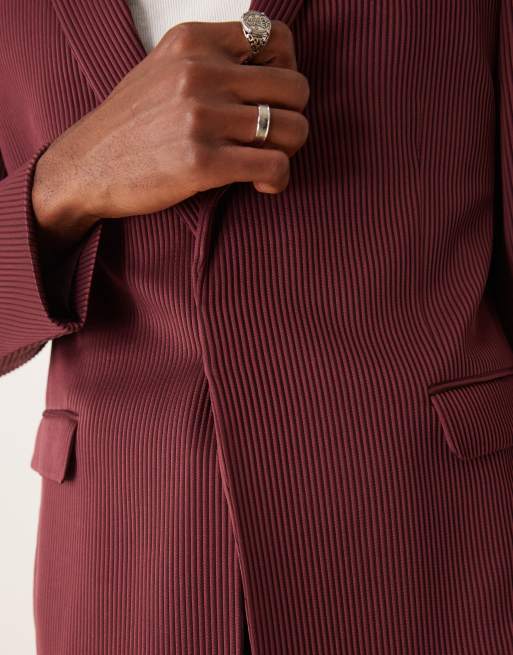 ASOS DESIGN - Giacca da abito regular fit bordeaux a coste, 4 di 5